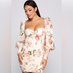 Windsor floral bloom chiffon long sleeve mini dress formal wedding party event M